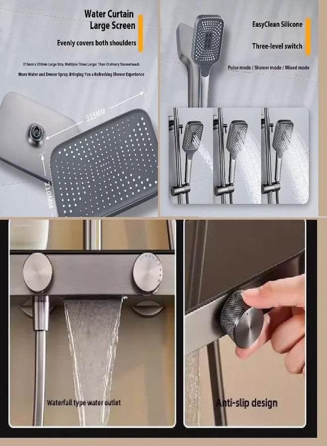 X-XONIER® Luxury thermostat Shower set System 4in1 shower panel with large Overhead Rainfall (Panel Gray) - Image 3